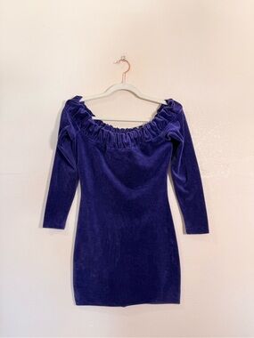 Vntg Betsey Johnson 80s Punk Red Label Rare Purple Velour Off Shoulder Dress SM